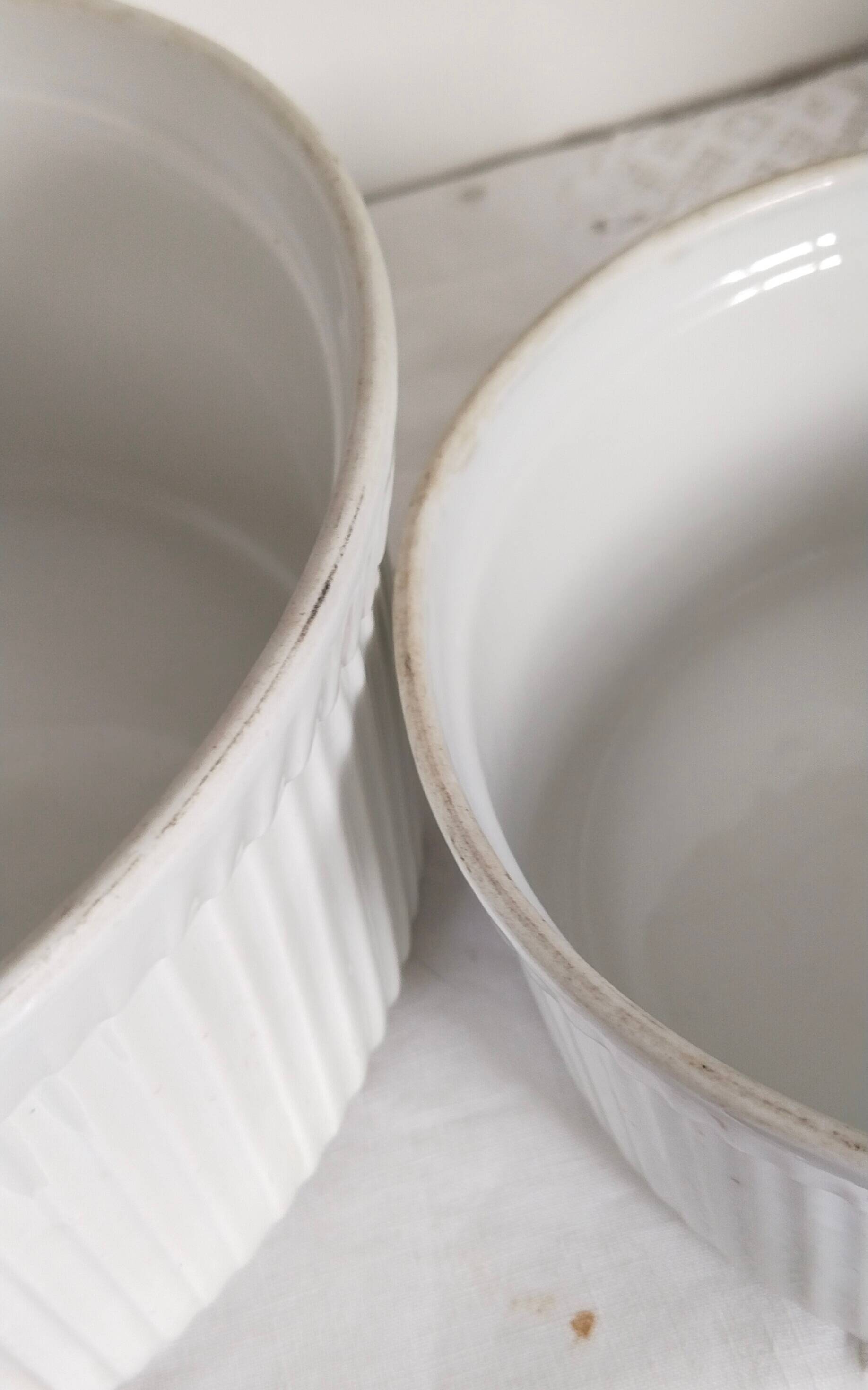 Gusseted dishes, set of 2, Apilco porcelain Pillivuyt