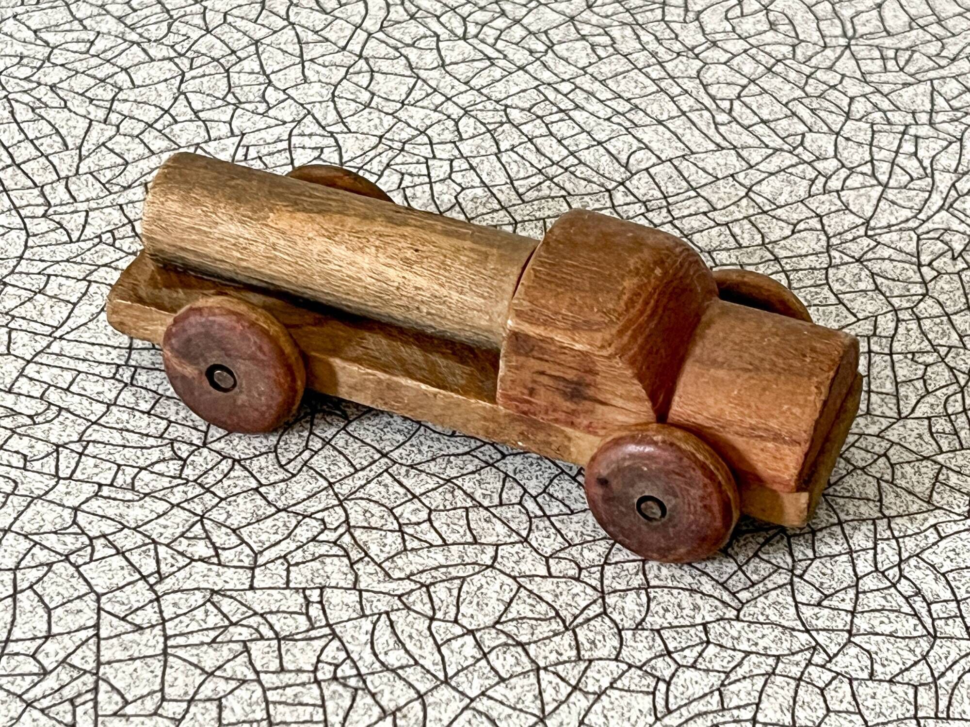 Small wooden tanker truck, old toy
