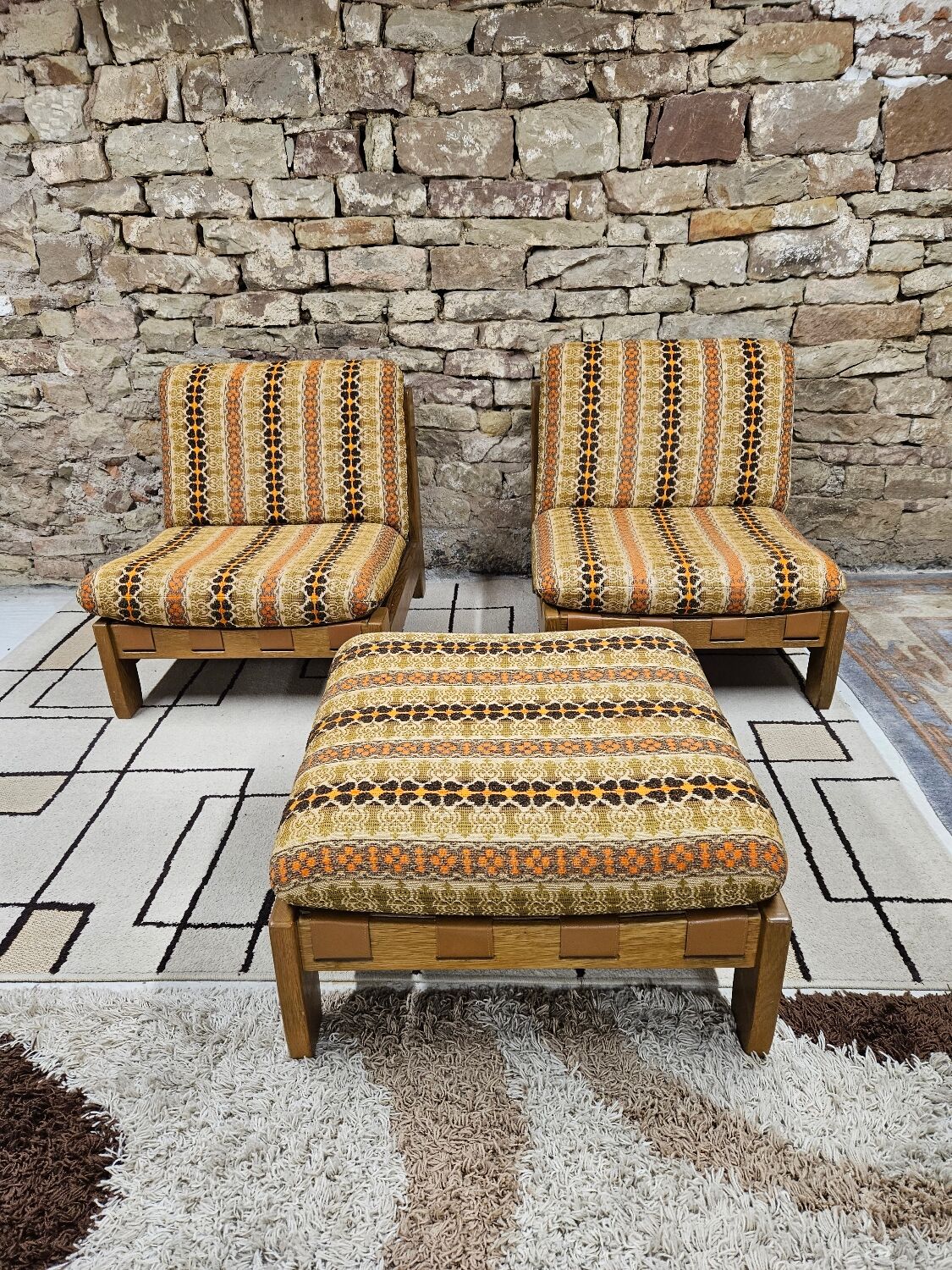 Pair of seats and a vintage ottoman 1970