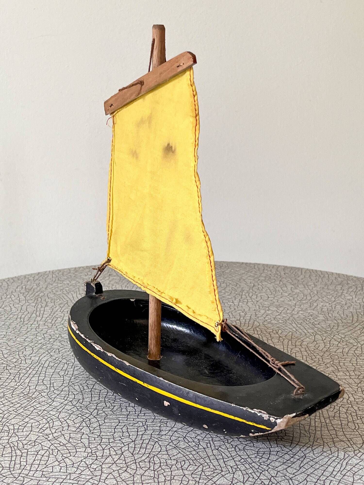 Wooden pond sailboat, The Misainier by the brand Tirot, vintage toy.