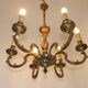 Lustre Art nouveau français en bronze à 6 lumières avec bras en volutes et détails en forme de feuilles