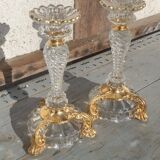 pair of molded glass candlesticks