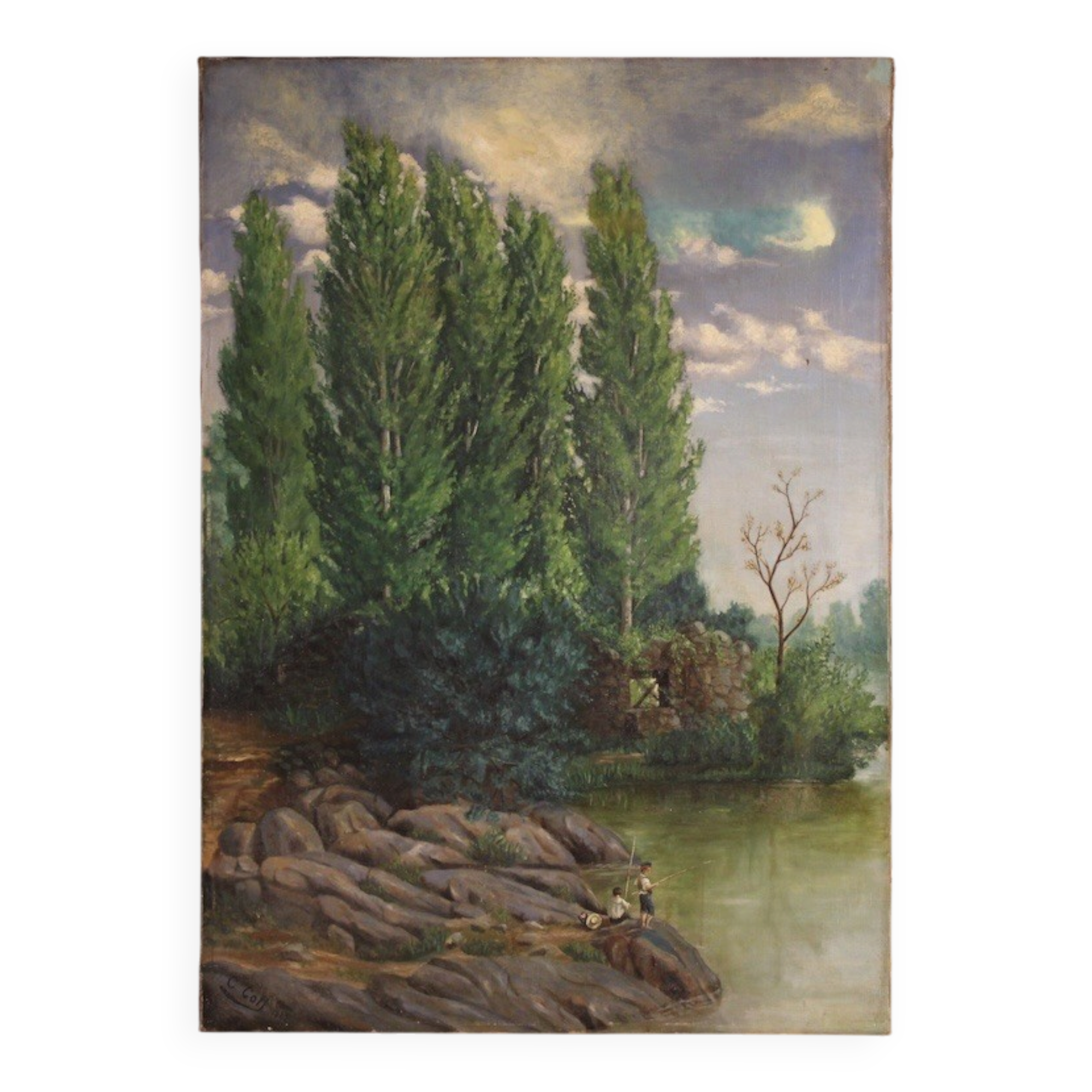 Spanish landscape painting signed C. Coll 1883