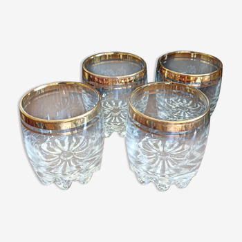 4 whisky glasses circled with gilding