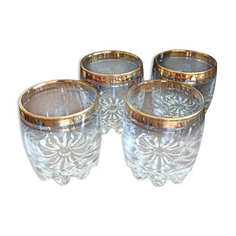 4 whisky glasses circled with gilding