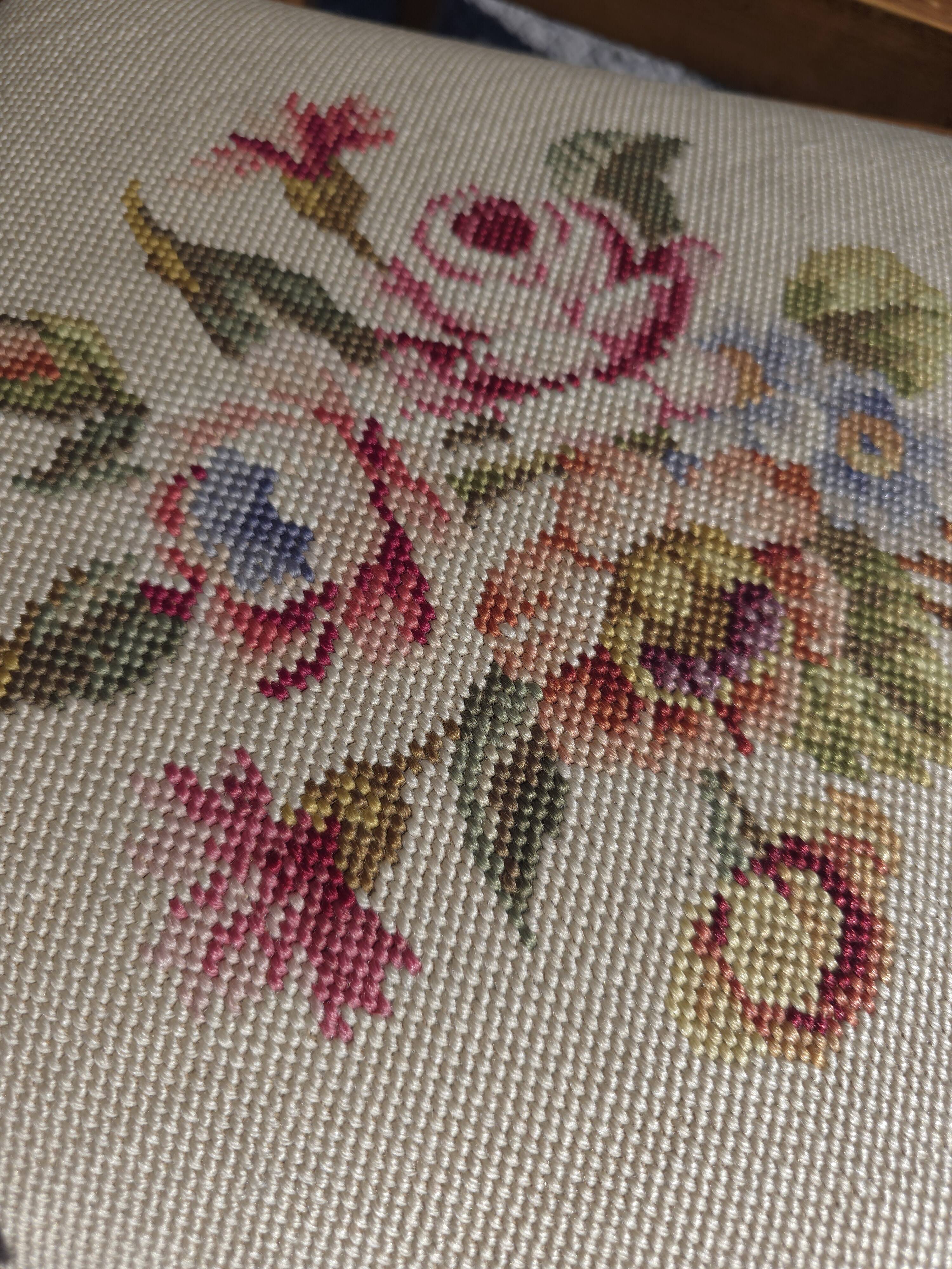 8 cherry wood chairs with embroidered seats