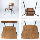 Chaise vintage Mid-Century bois et métal anthracite noir style industriel O