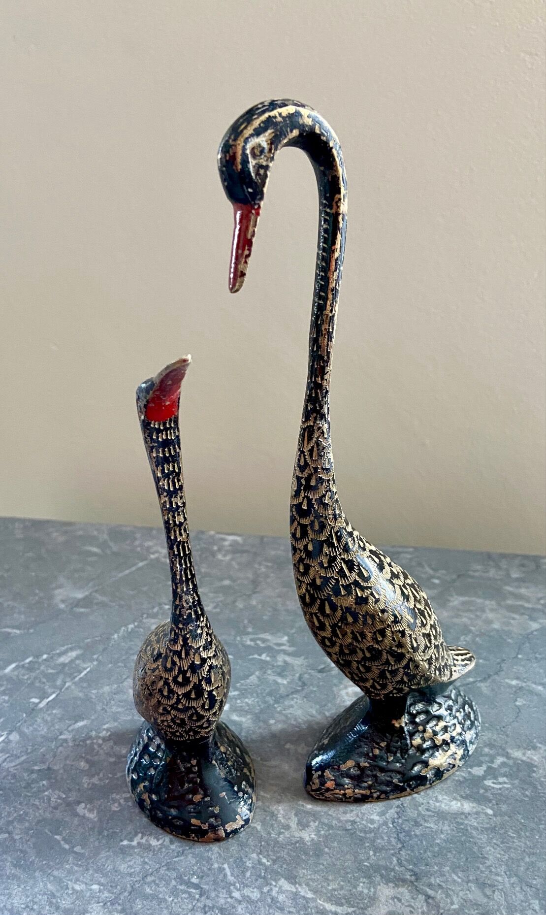 Pair ancient brass birds