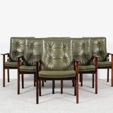 Midcentury Danish set of 6 chairs with armrests in rosewood and leather by Arne Vodder for Sibast