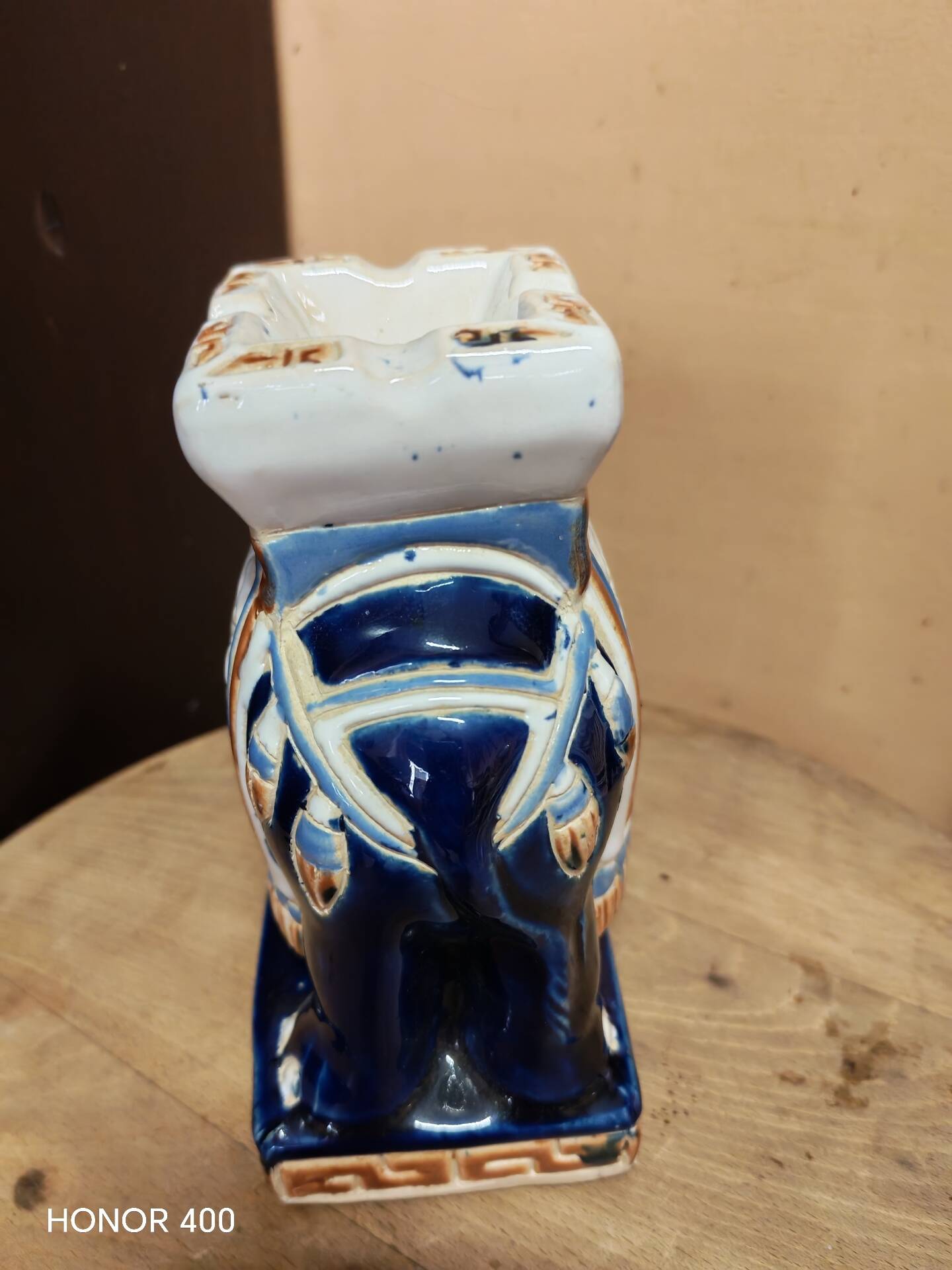 Ceramic enamelled elephant ashtray and pocket tray