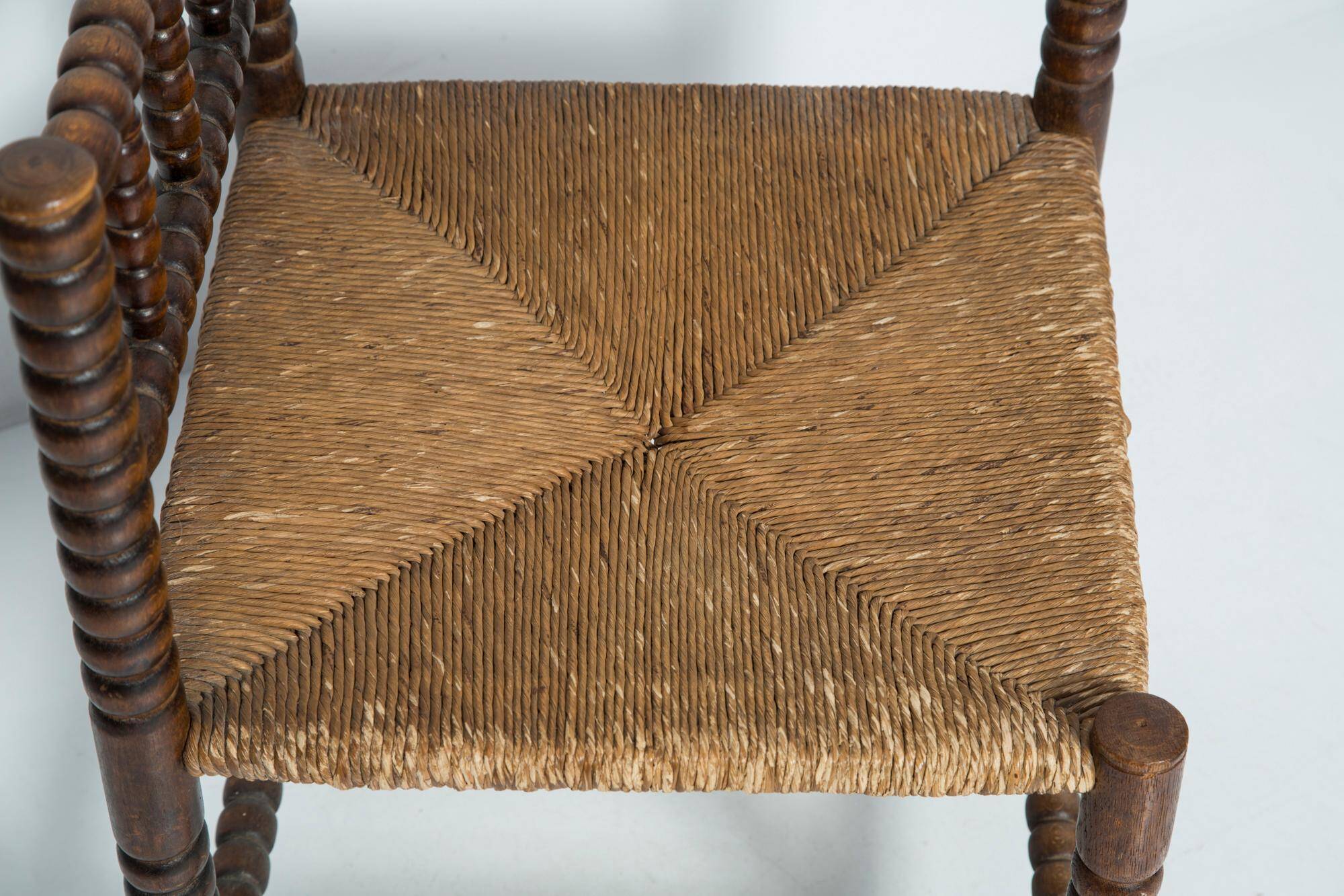 Provincial antique bobbin corner chair from the mid-century, France, 1940s.