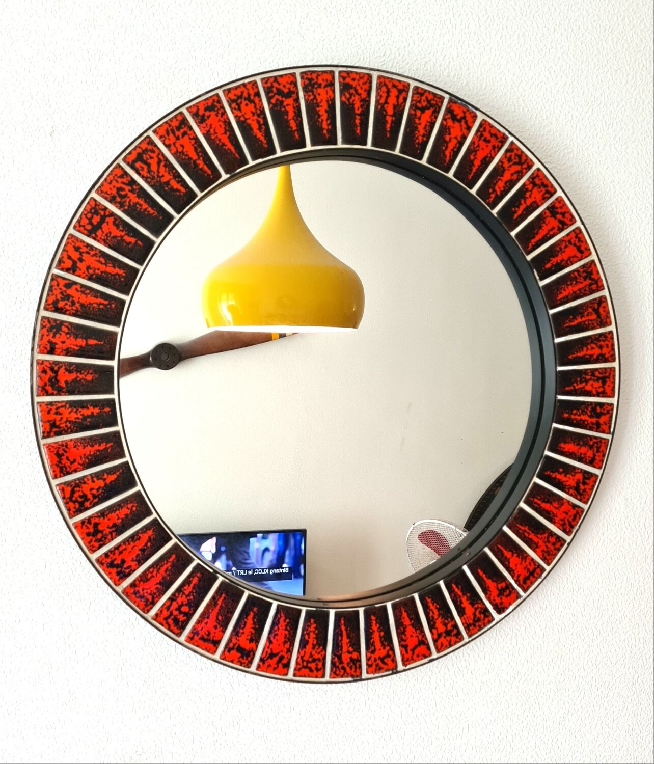 Large round ceramic mirror vintage 70s