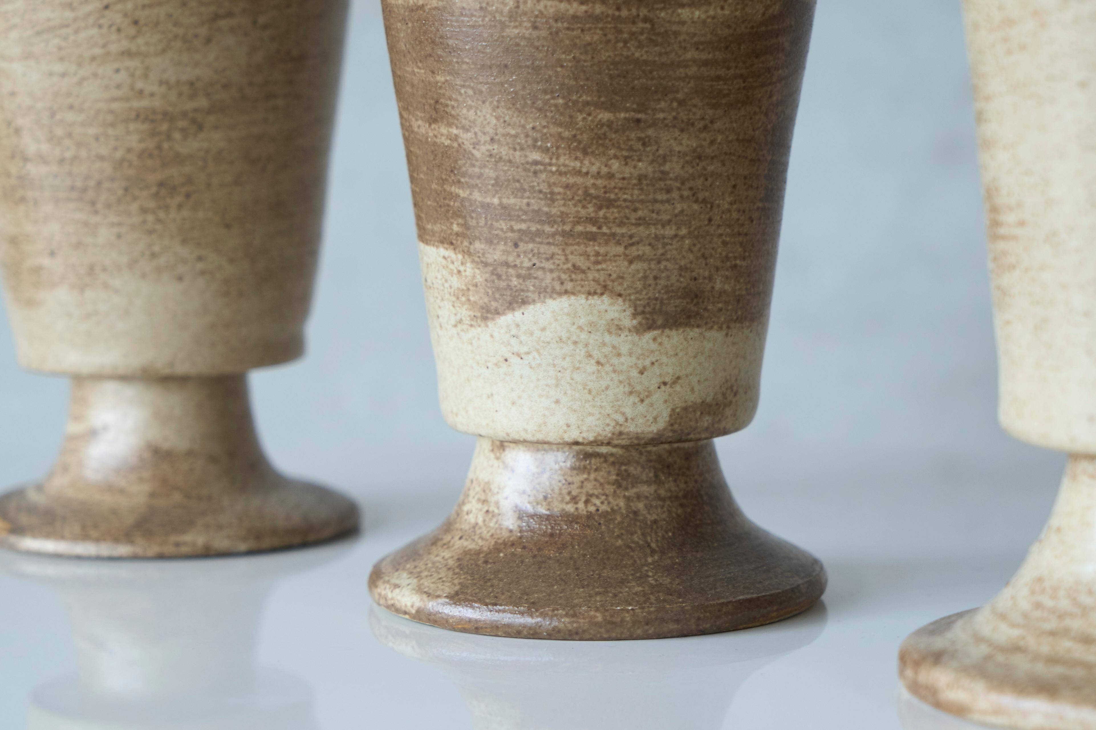 Set of 3 mid-century pottery cups from the 1960s.