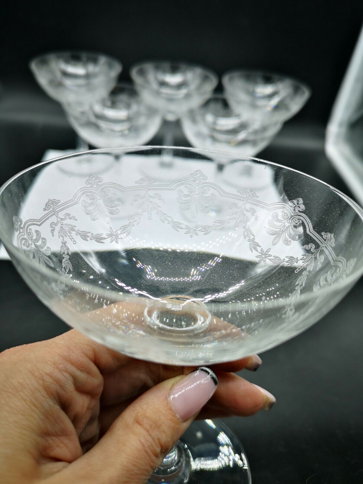 Series of 6 Champagne glasses Baccarat model Beauharnais