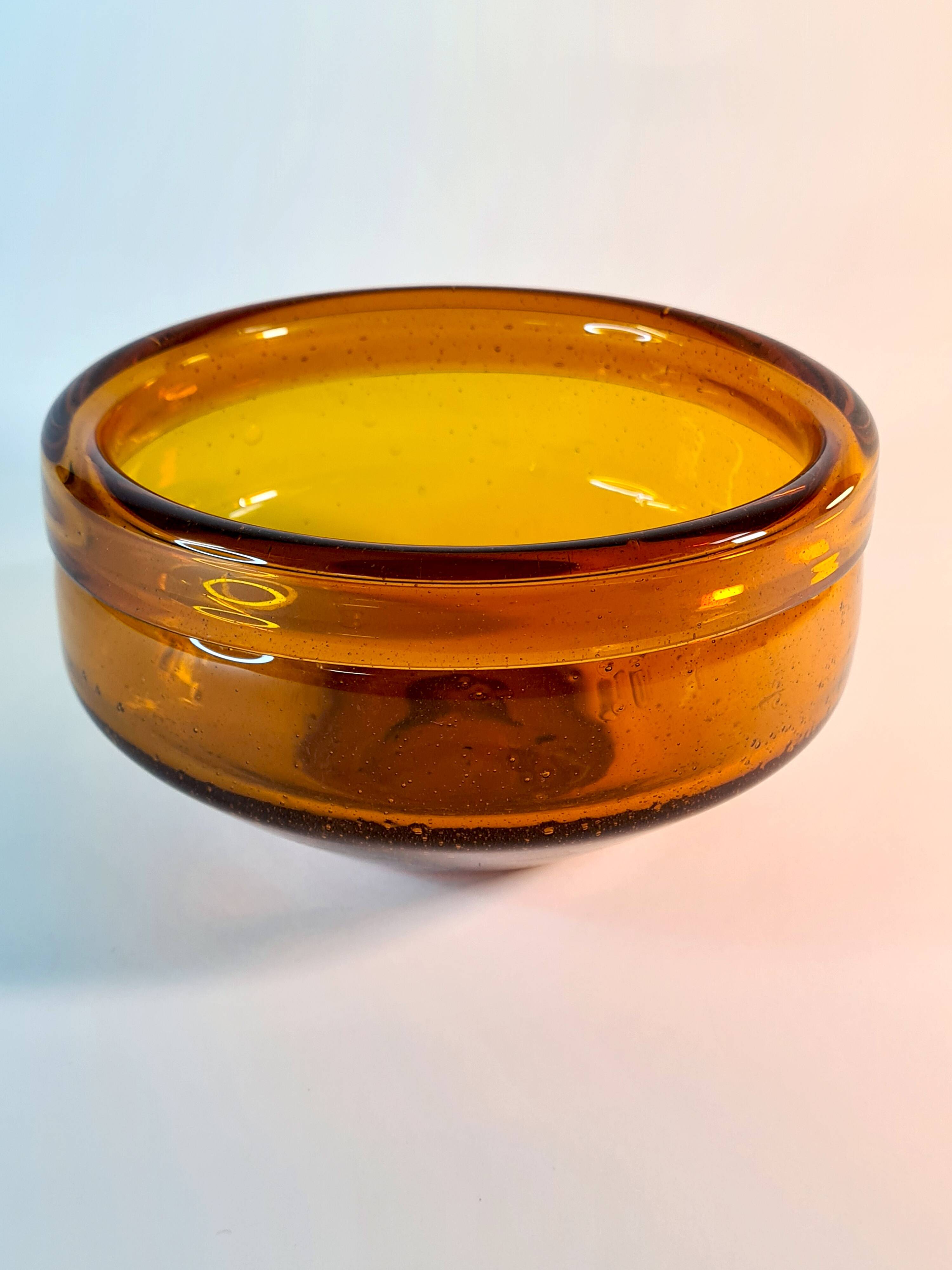 Vintage amber blown glass bowl - decorative bubbles