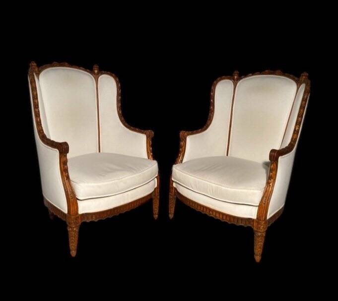 Pair of neoclassical style bergère armchairs