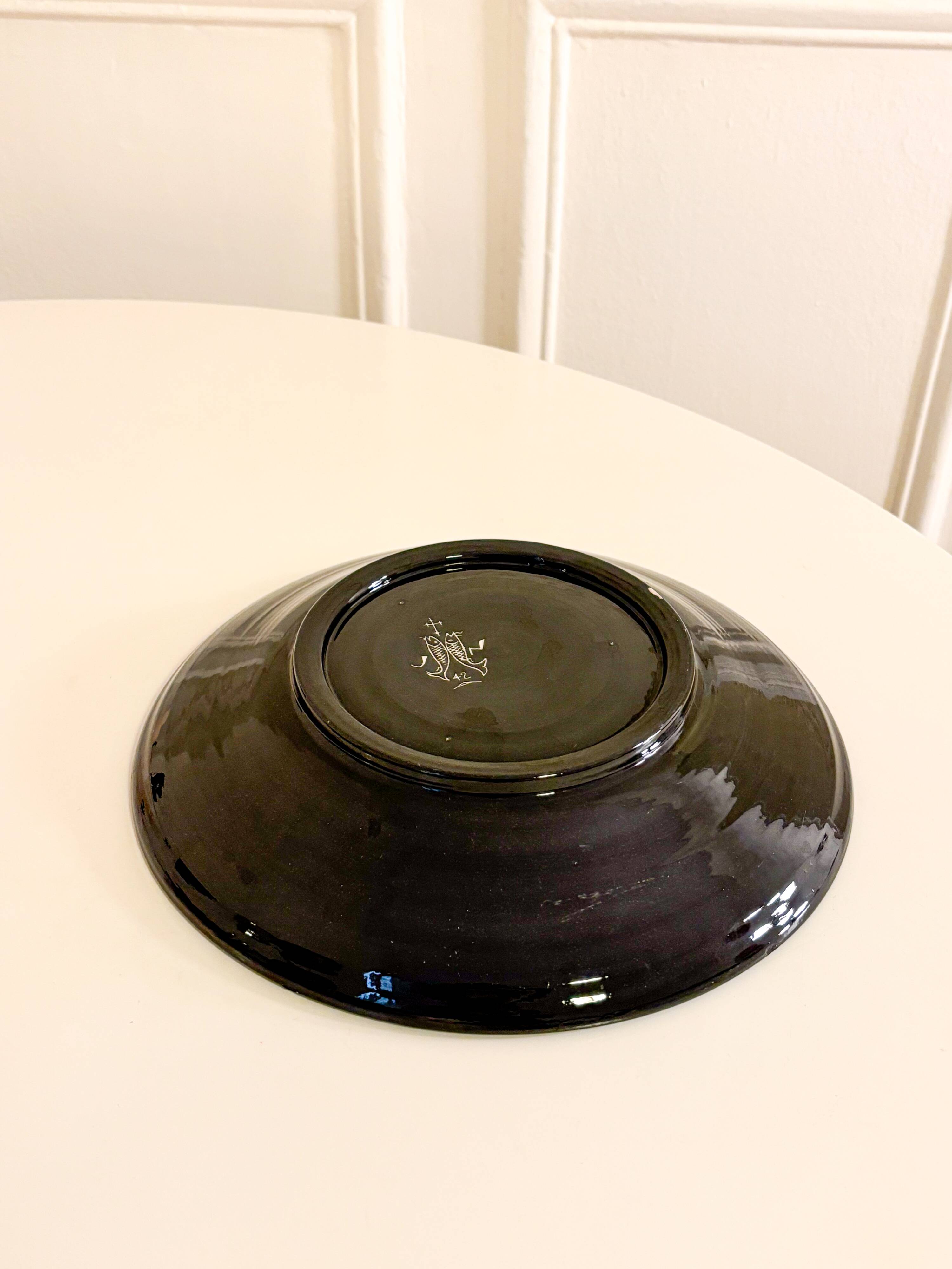 large ceramic bowl, abstract patterns, Black & Yellow, Made in Belgium,