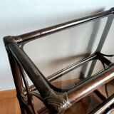 Rattan bookcase and smoked glass 1960