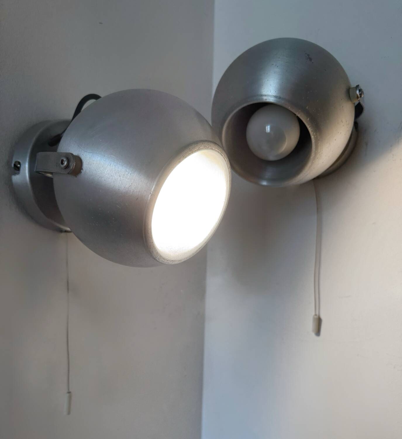 70s Brushed Aluminum Eyeball Wall Lights