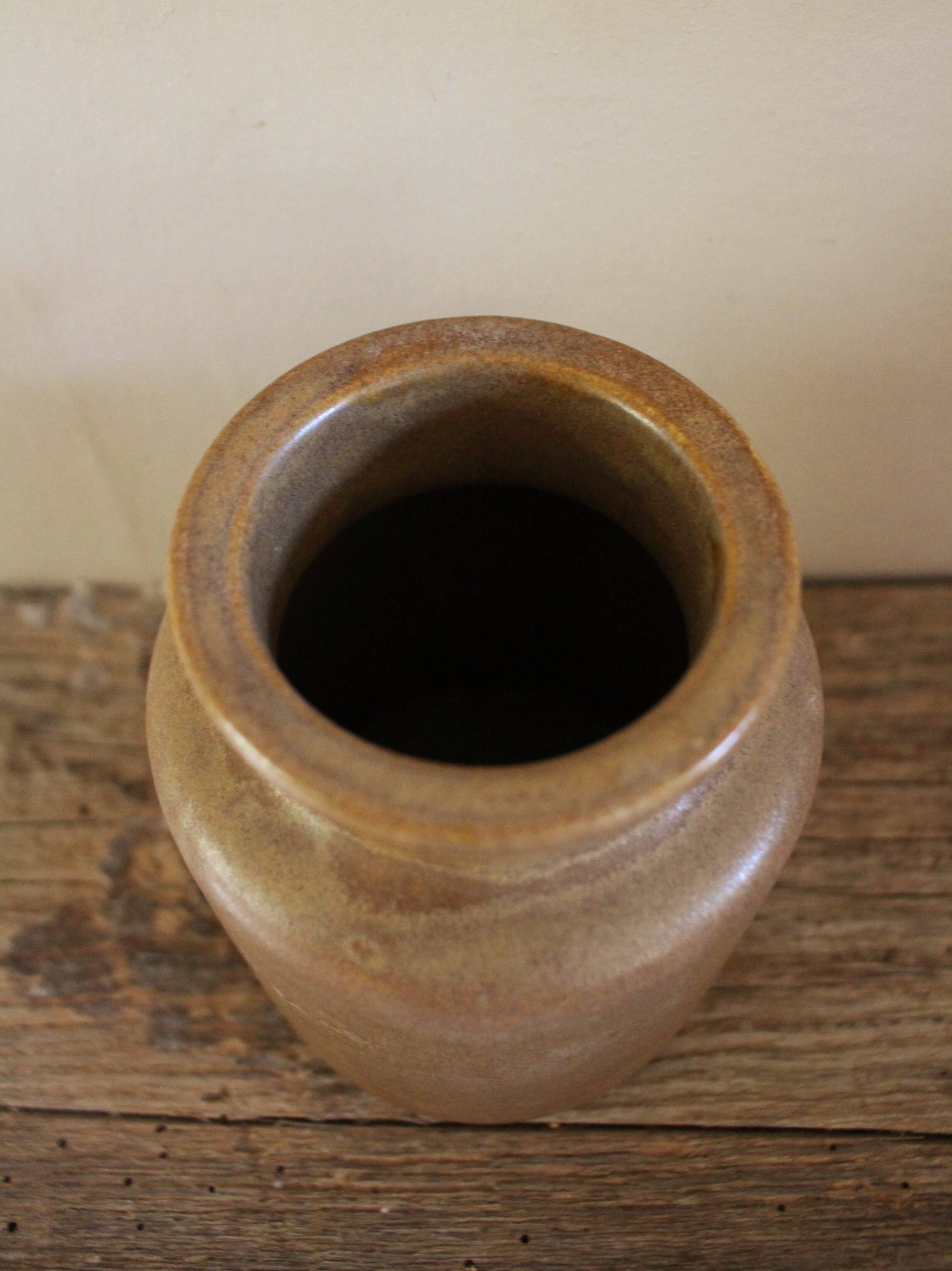 Vintage Matte Brown Stoneware Vase Pot