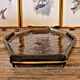 Art deco style black glass tray decorated with leaves