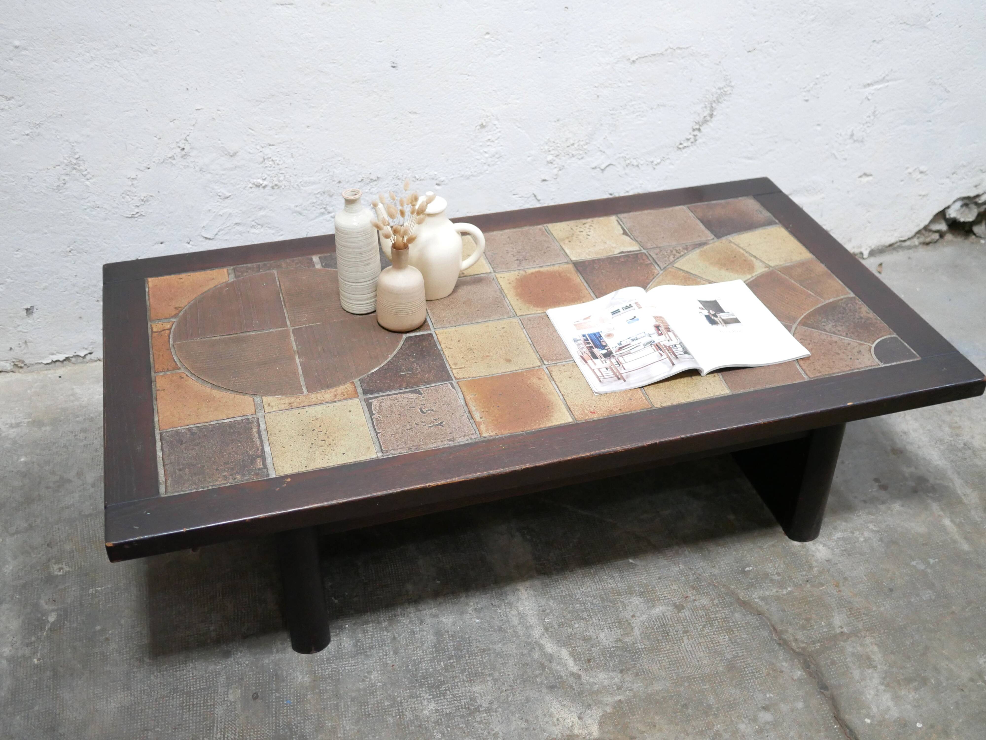 Vintage wood and ceramic coffee table