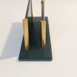 Porte-lettres Art Déco en cuir vert et laiton doré