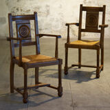 Set of six chairs and two brutalist armchairs mid-century 1950'