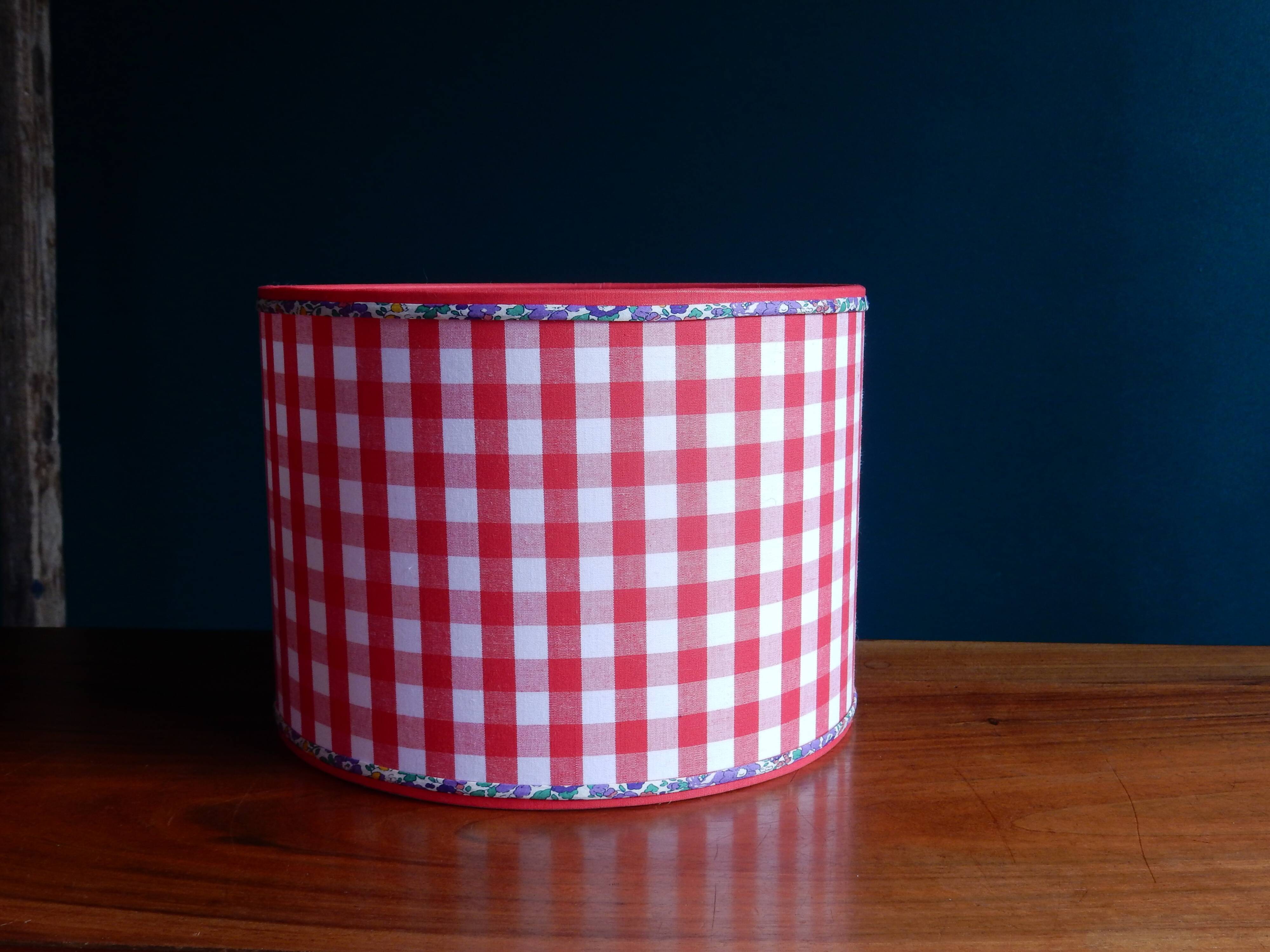 Red gingham and liberty cylindrical lampshade