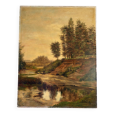 Landscape at the pond, oil on canvas signed André Ricq.