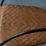 Set of 4 stackable dining chairs in steel and rattan, 1970s