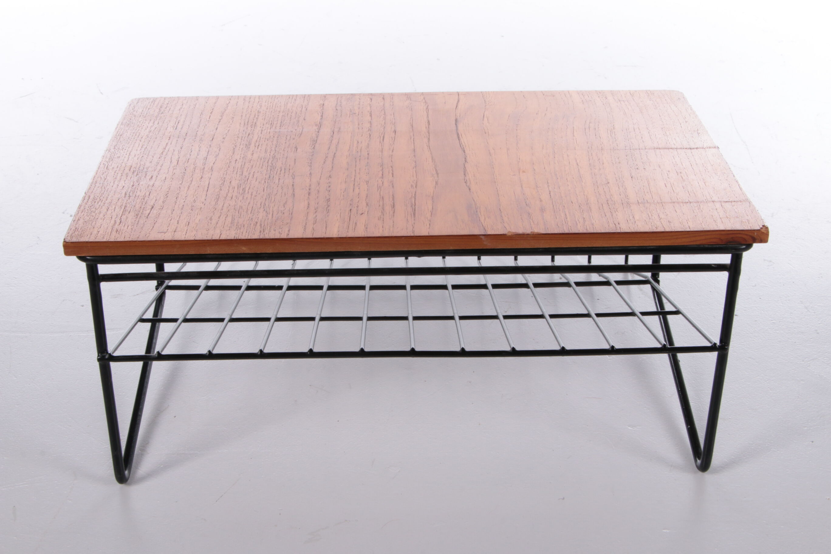 Vintage magazine rack made of metal and wood, 1960s