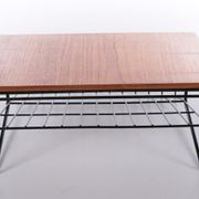 Vintage magazine rack made of metal and wood, 1960s