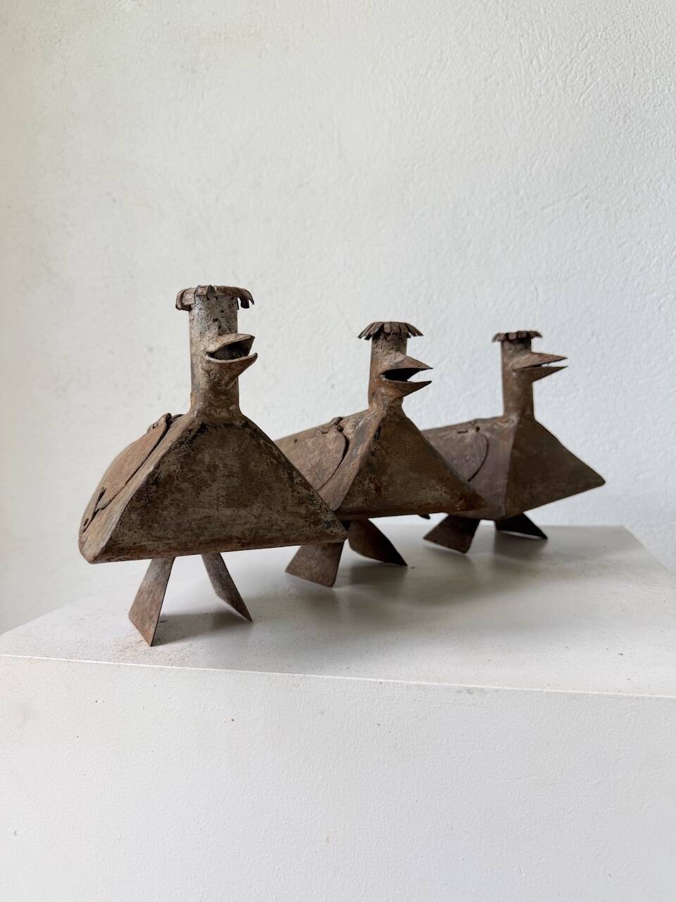 Series of three brutalist Folk Art candle holders