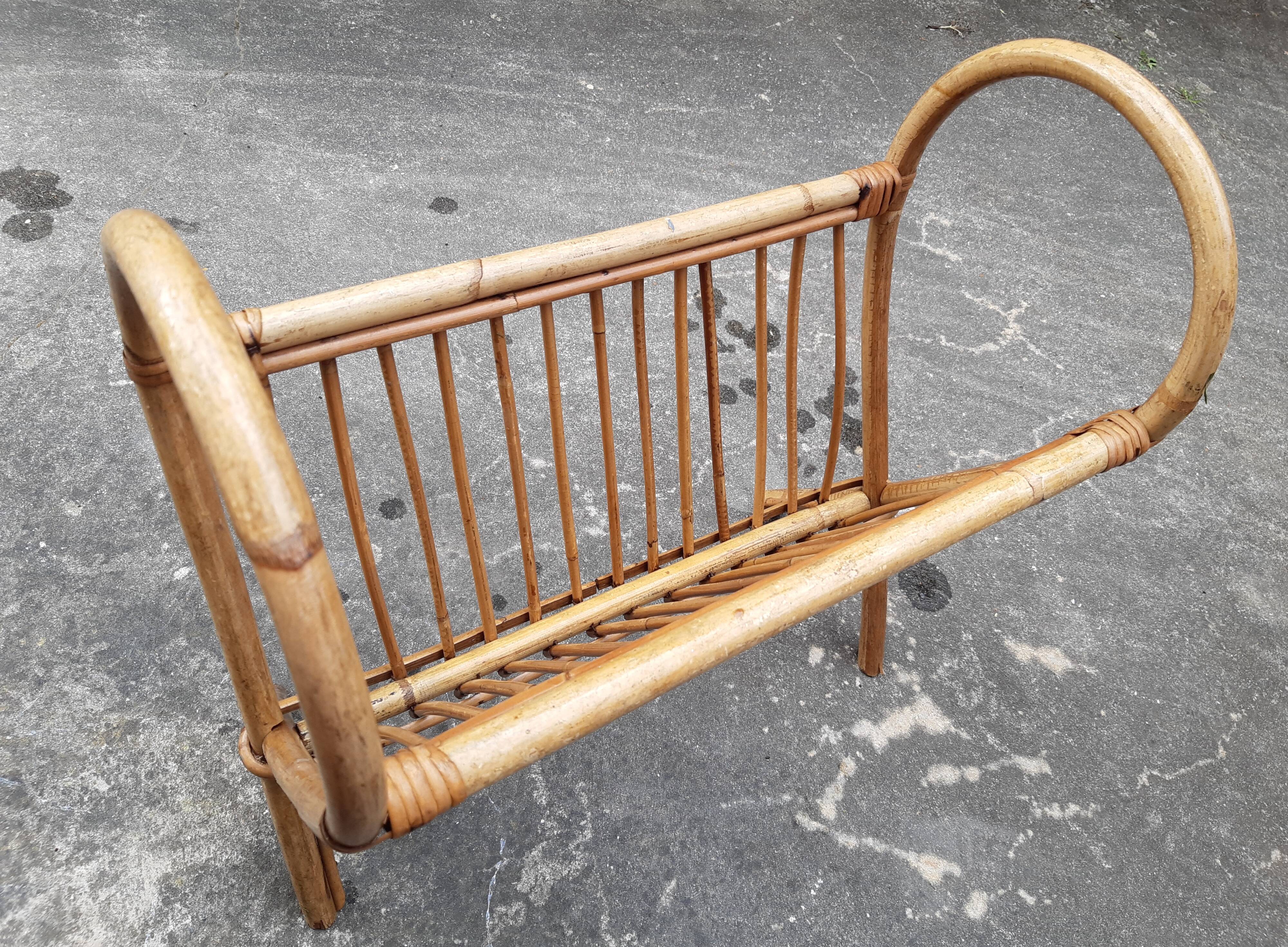 Rattan magazine door, vintage 60s