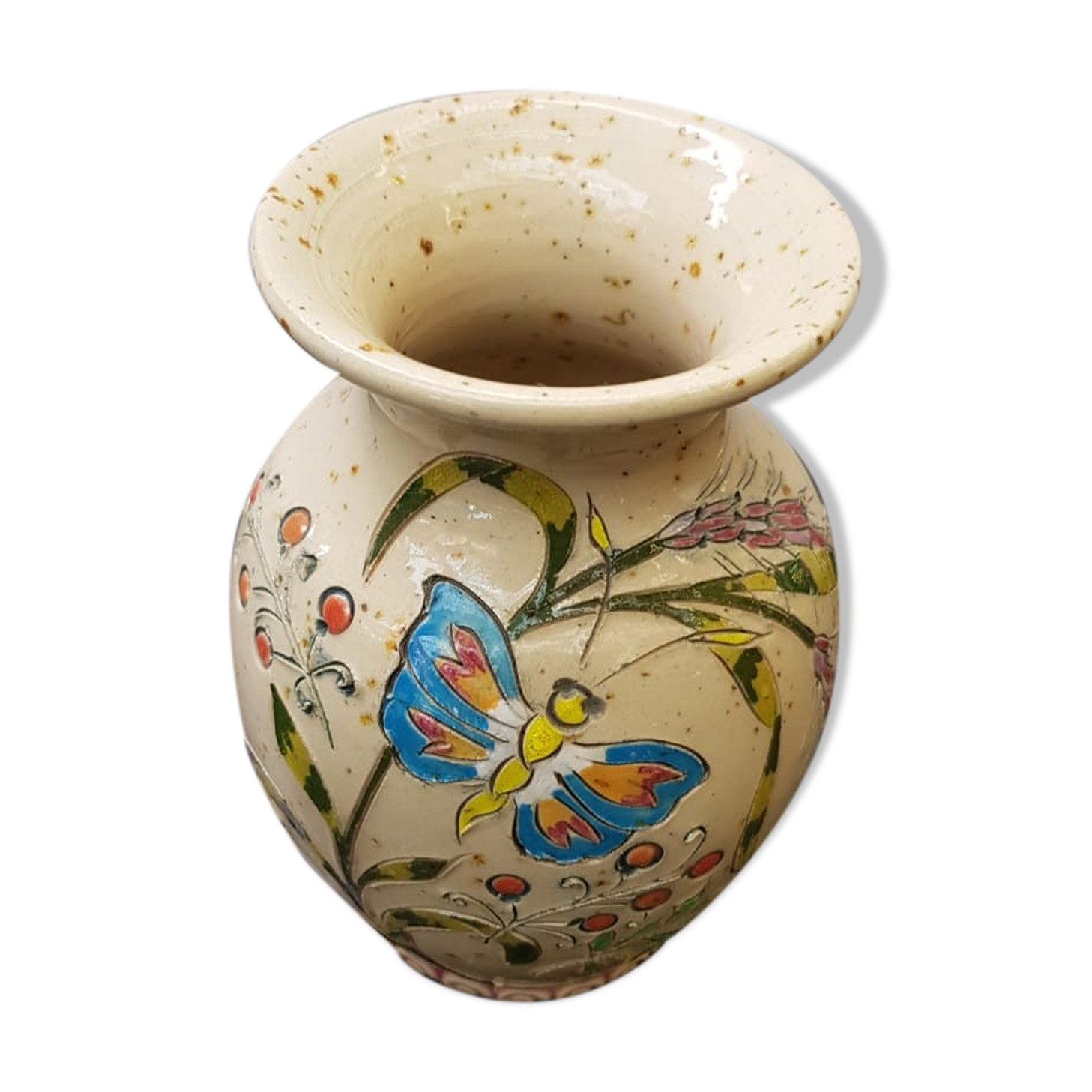 Old Vase Sandstone Alsace GRAESSEL Beige Décor Chisled Made In FRANCE Vintage