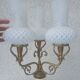 Florentine Italy ceramics - 3 arms of golden metal light - glass tulip