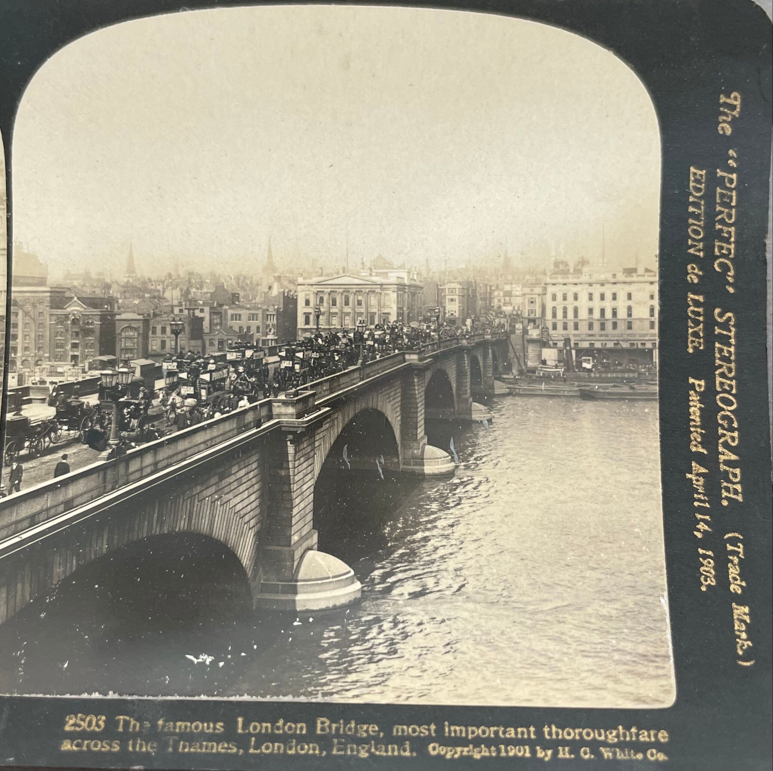 Old photography stereo, stereograph, luxury albumine 1903 London Bridge