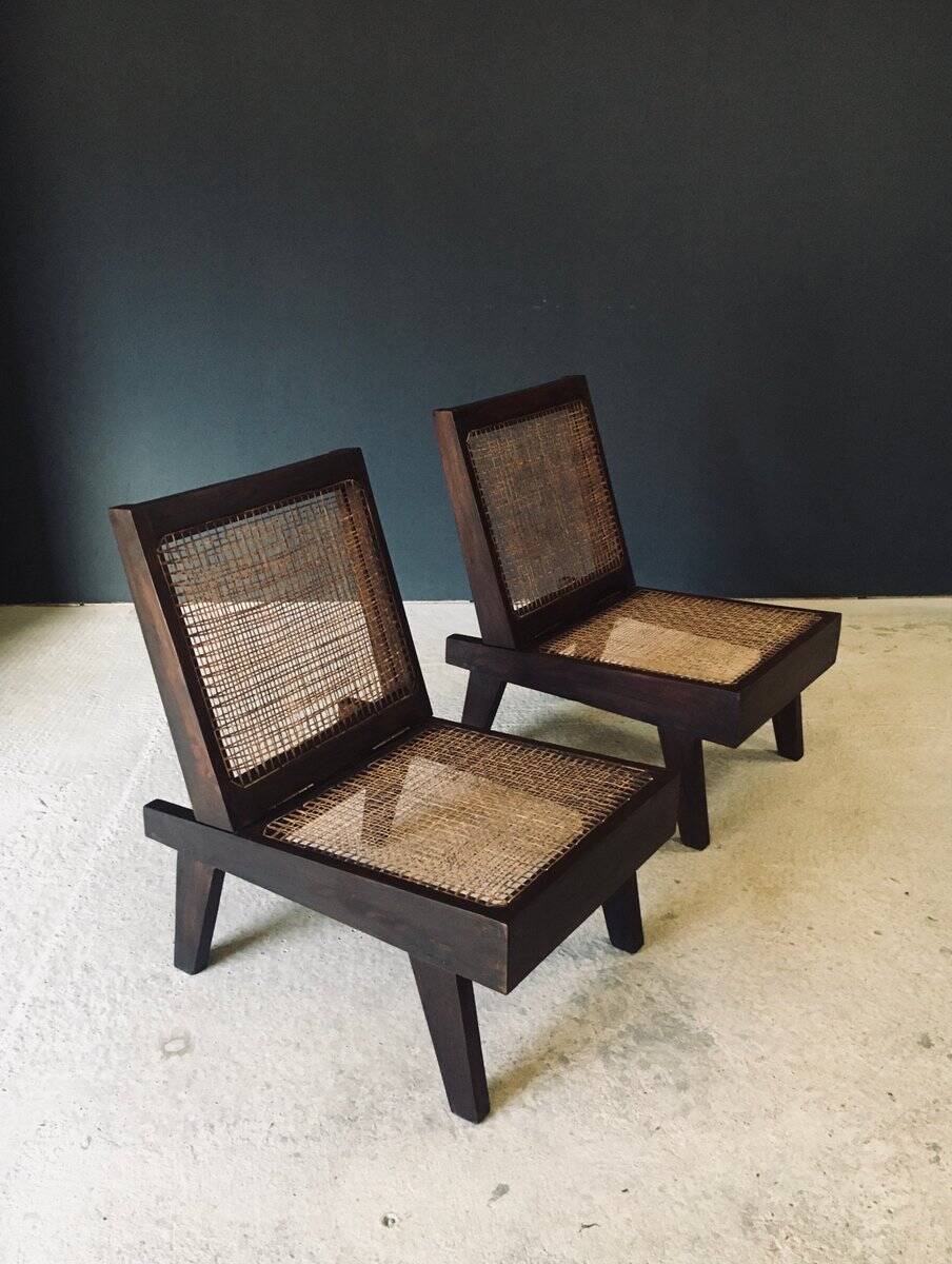 Low Modernist Folding Chairs by Pierre Jeanneret for Chandigarh, India, 1960s, Set of 2