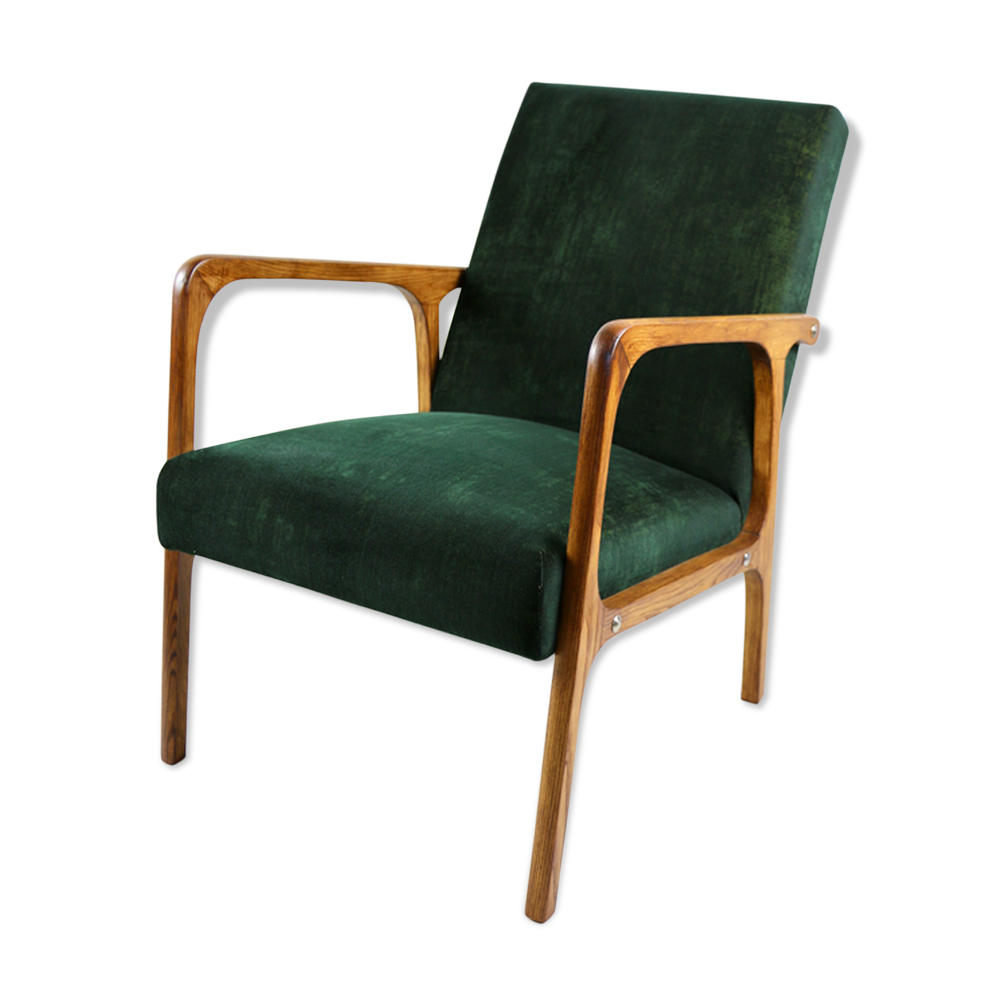 Fauteuil vintage en velours vert, années 1970