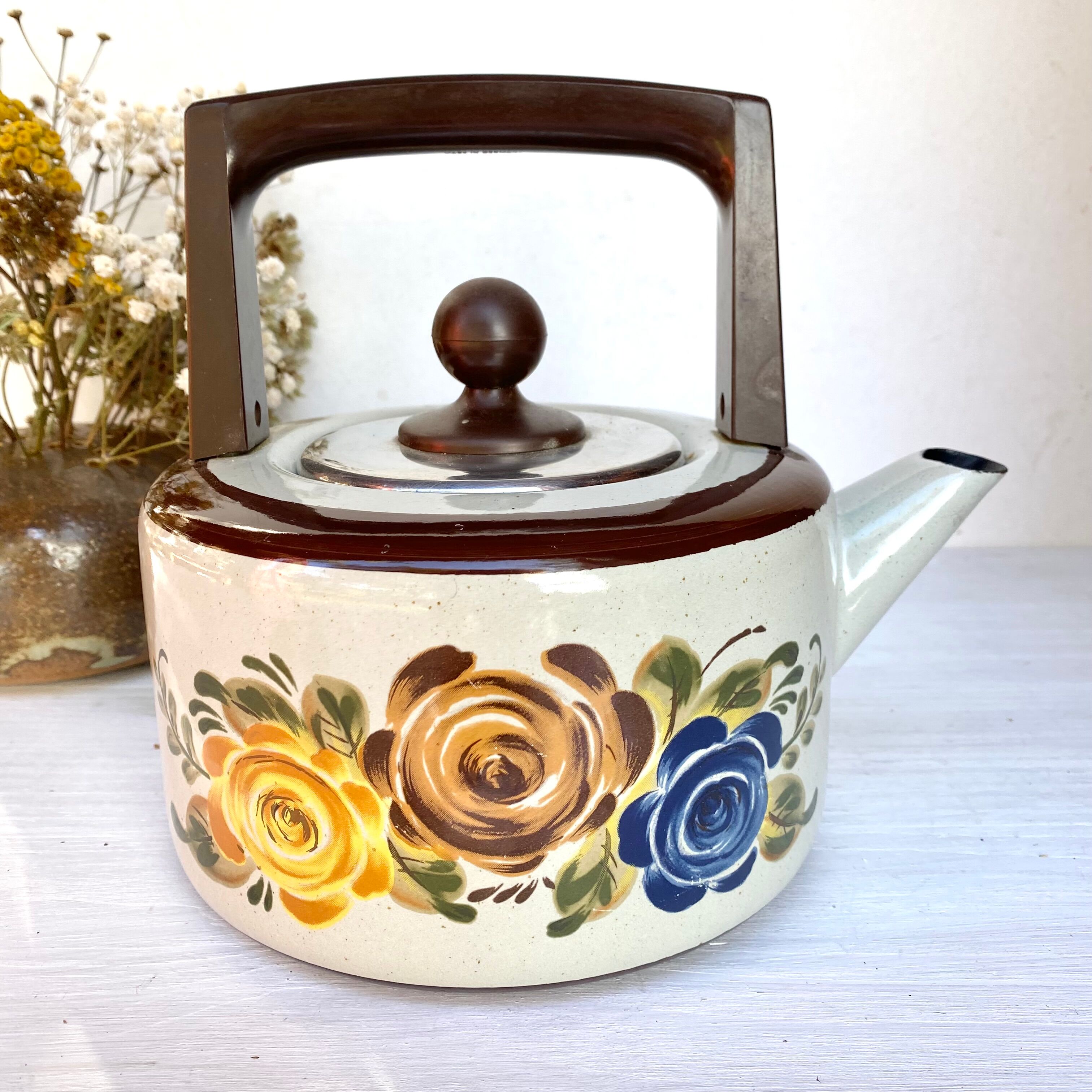Bouilloire vintage en tôle émaillée Asta