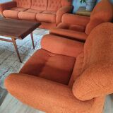 Set of seventies orange sofa and armchairs