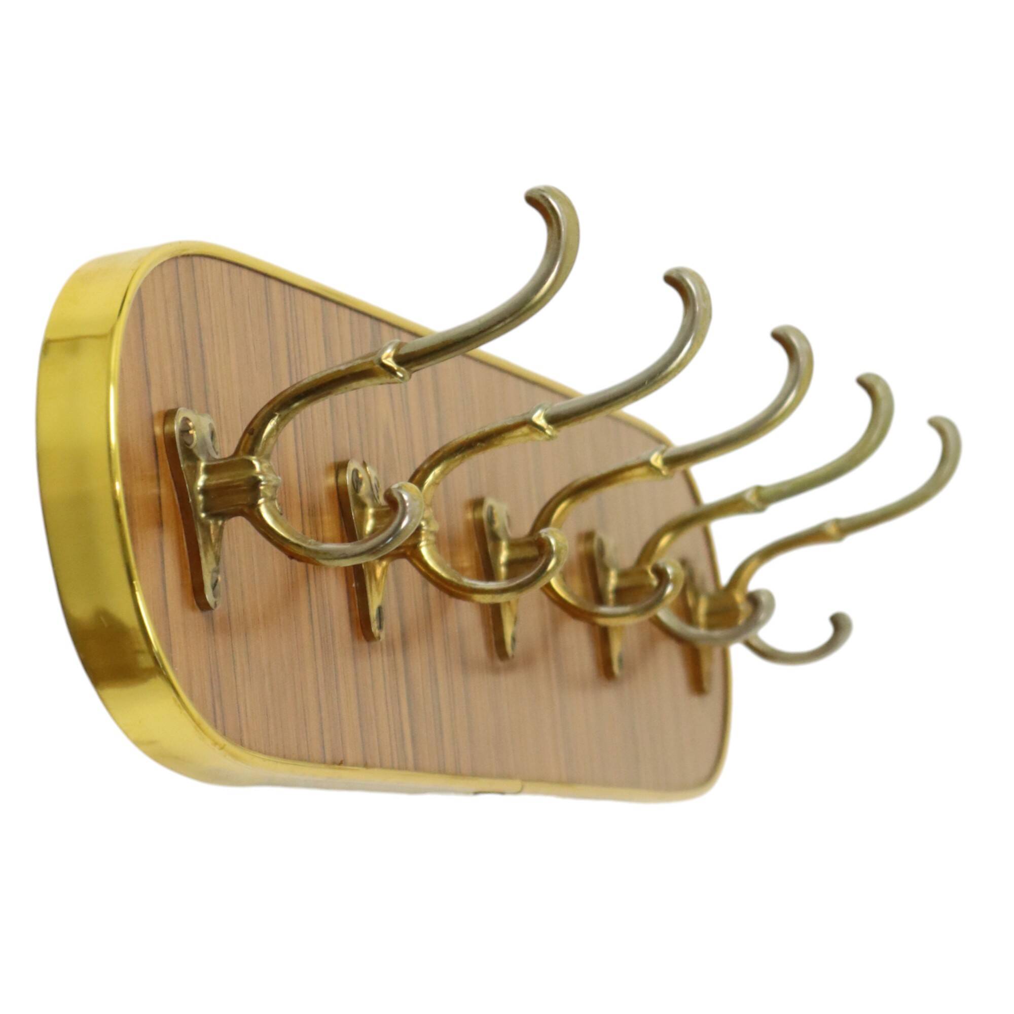 Vintage Rockabilly Coat Rack Fifties Design Wood Veneer Gold