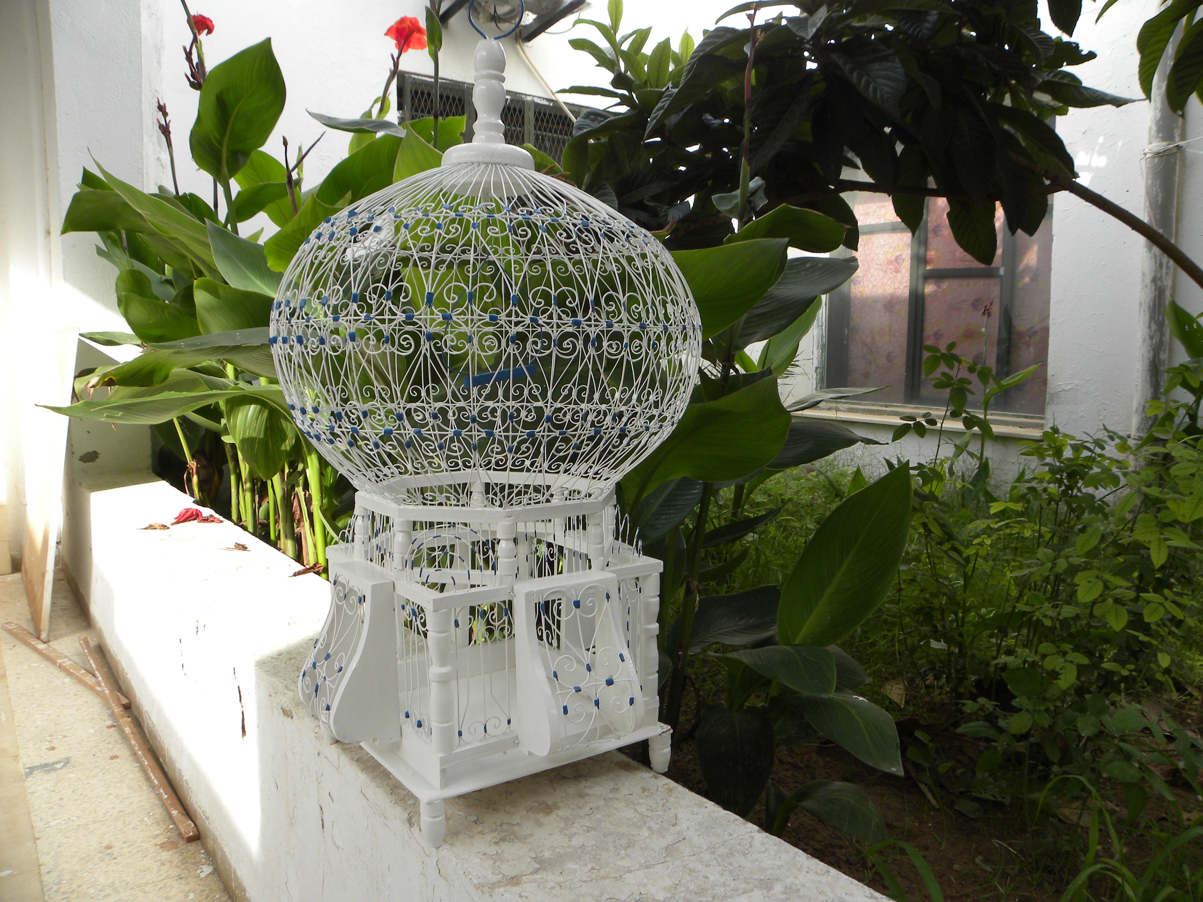 Sidibousaid Tunisian White and Blue Birdcage Authentic Decorative Article