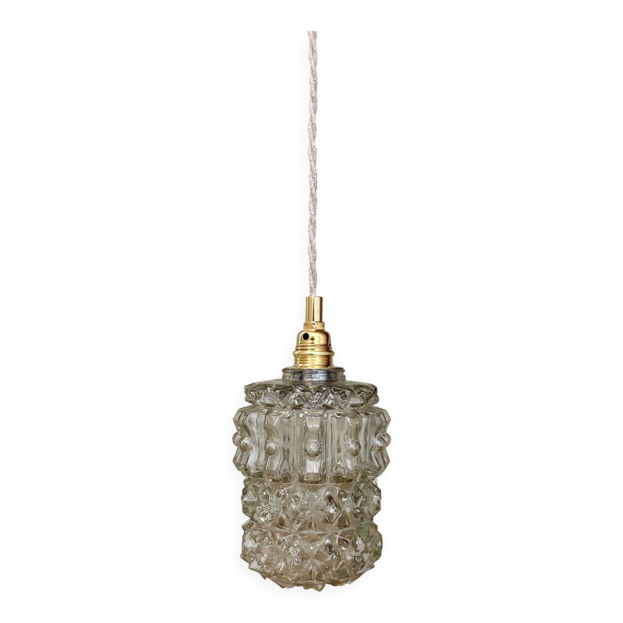 Vintage tulip pendant light in clear molded glass