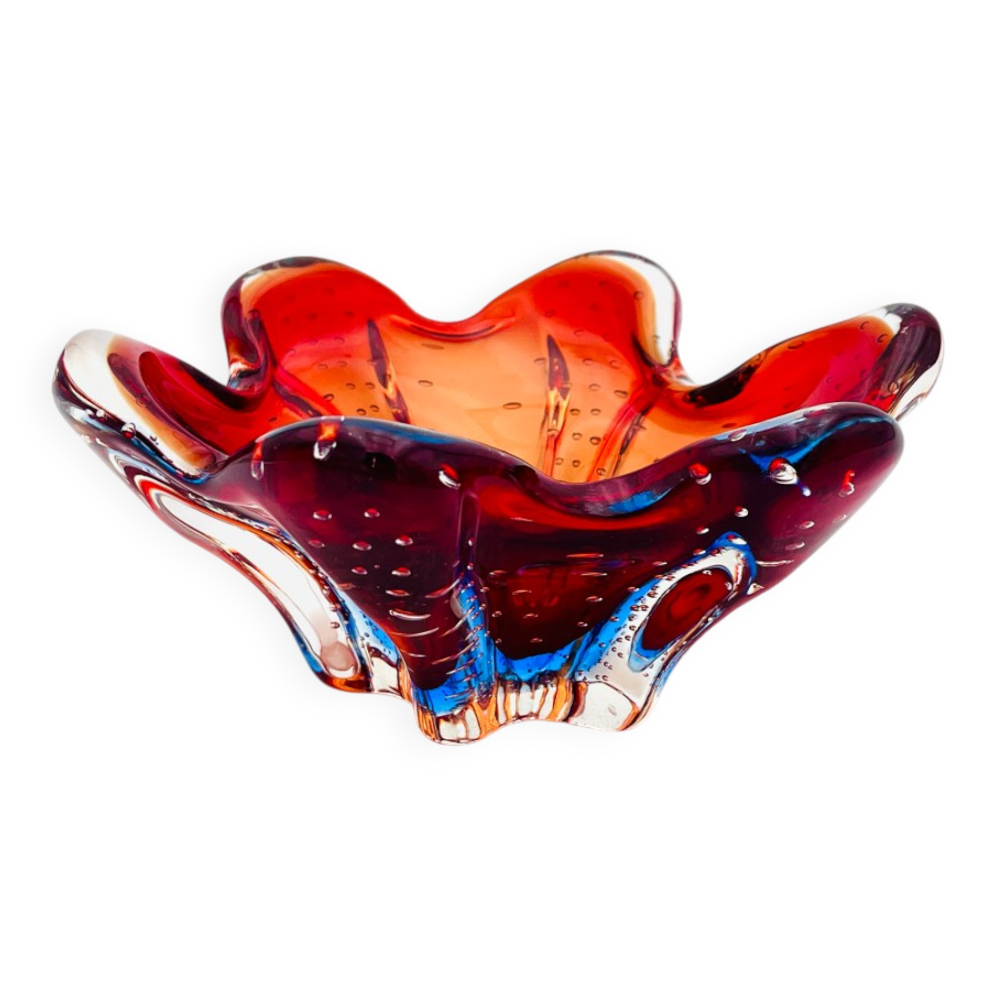 Murano Ashtray - Archimede Seguso - Bullicante - Red Blue Sommerso