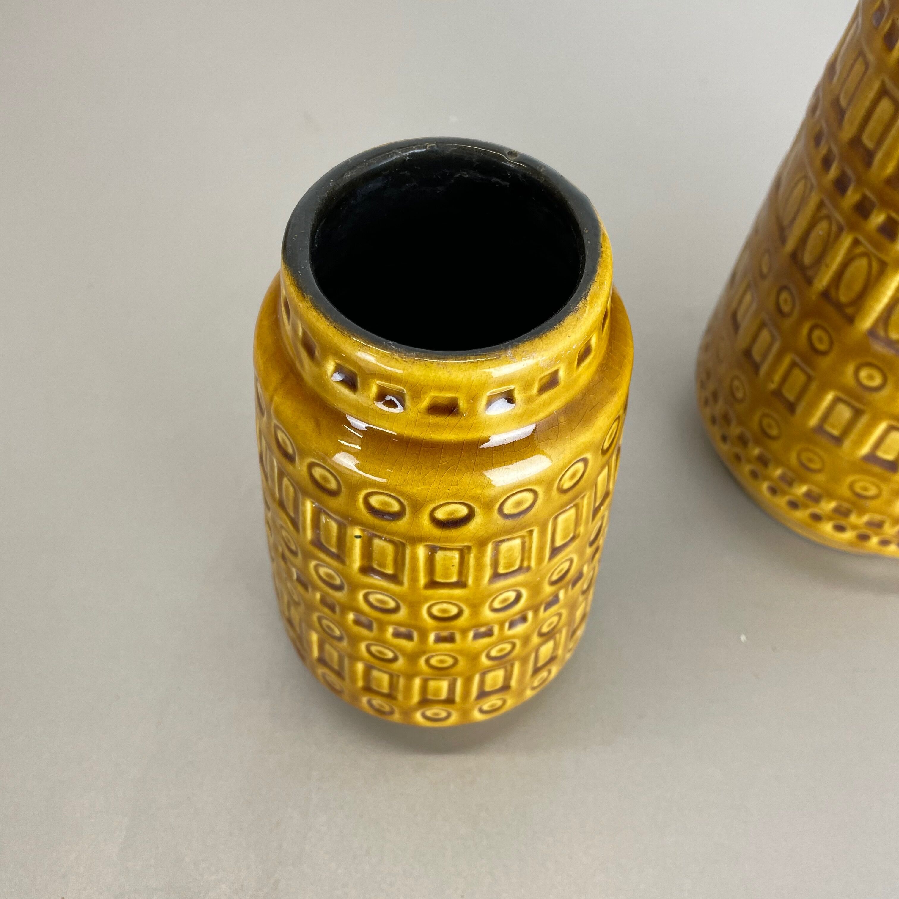 Set of two pottery fat lava vases "ochre" by scheurich, germany, 1970s