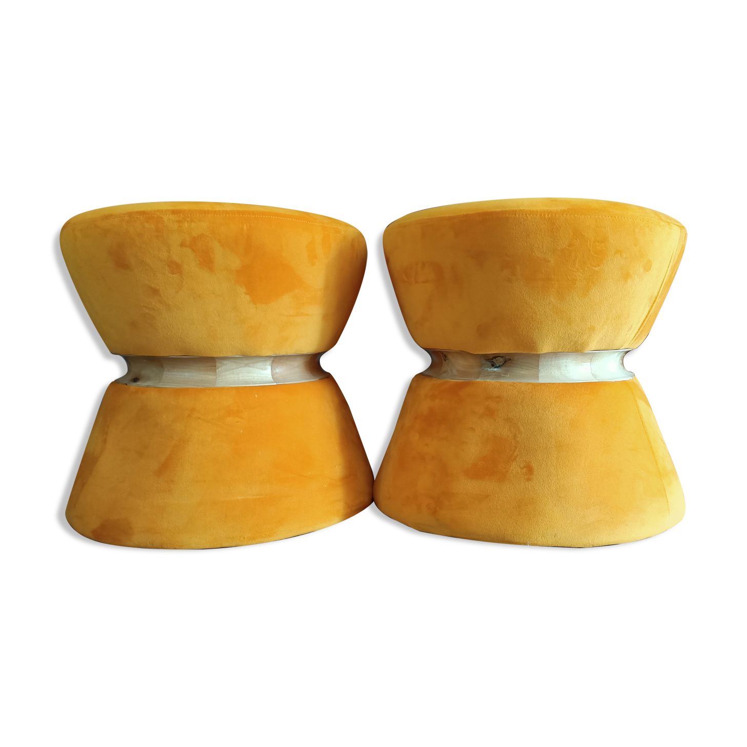 Duo poufs orange velours