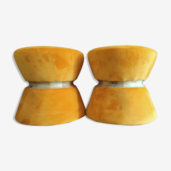 Duo poufs orange velours