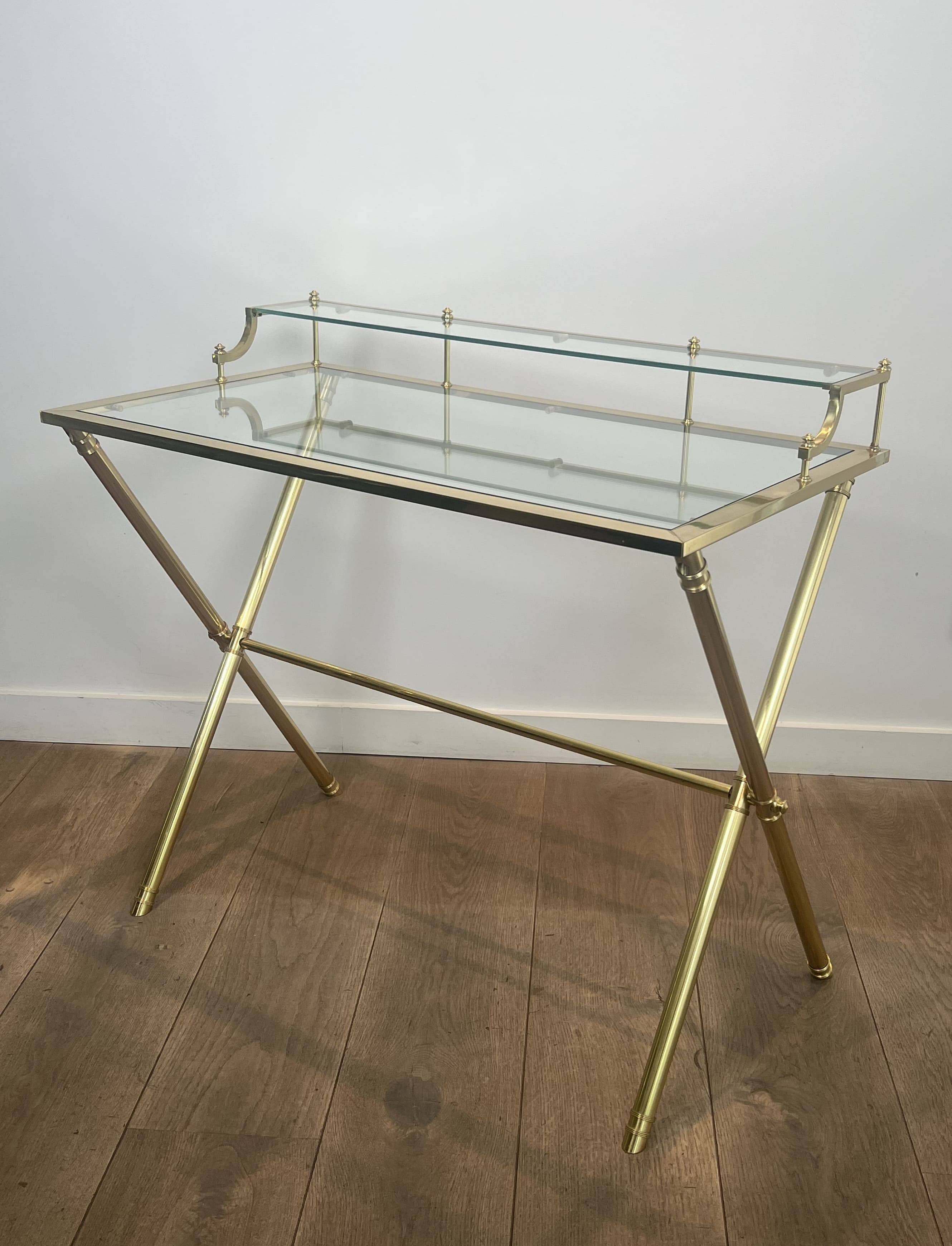 Neoclassical Gradine Desk in Brass and Glass, Attributed to the Mai